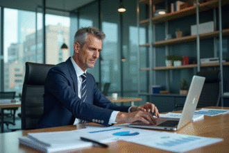 Analyste financier homme en costume dans un bureau moderne