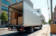 Camion de déménagement urbain avec meubles ouverts