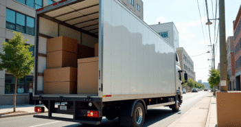 Camion de déménagement urbain avec meubles ouverts