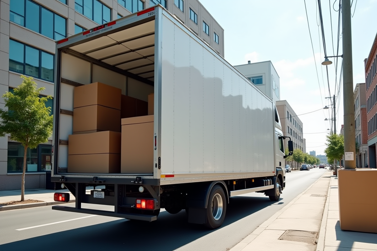 Camion de déménagement urbain avec meubles ouverts