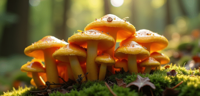 Champignons chanterelles et girolles dans la forêt