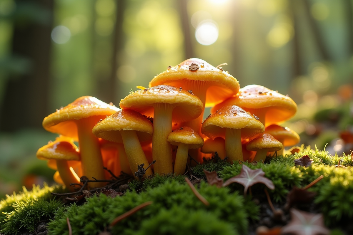 Champignons chanterelles et girolles dans la forêt