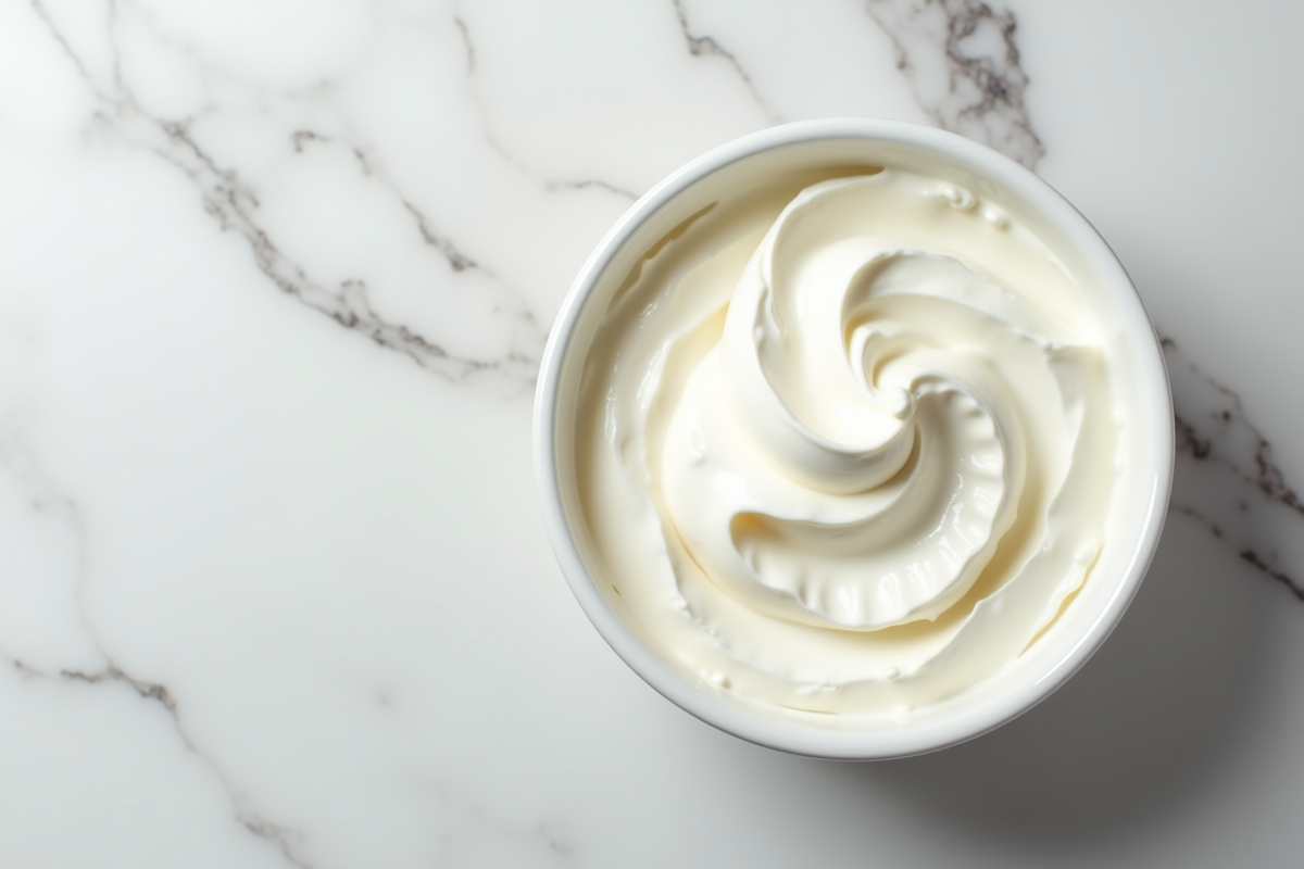 Crème chantilly maison délicatement dressée dans un bol blanc