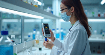 Chercheur en laboratoire avec un dispositif de suivi du glucose