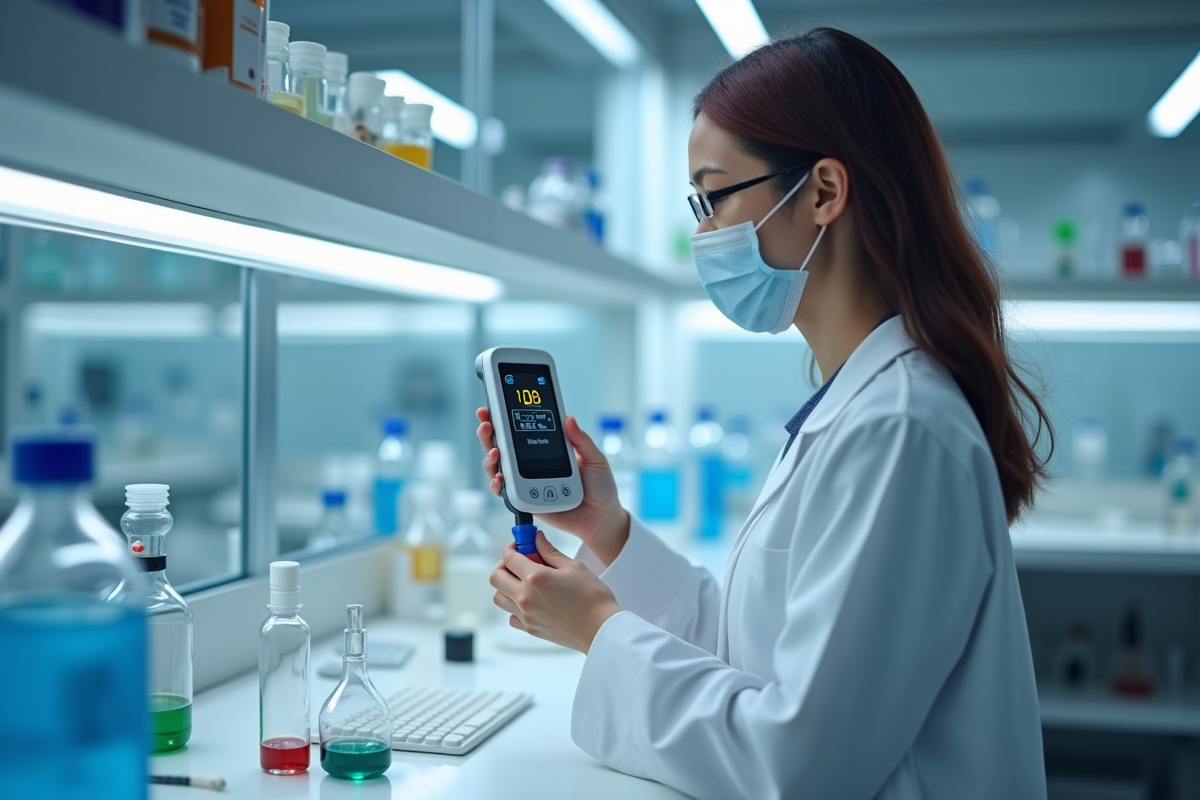 Chercheur en laboratoire avec un dispositif de suivi du glucose