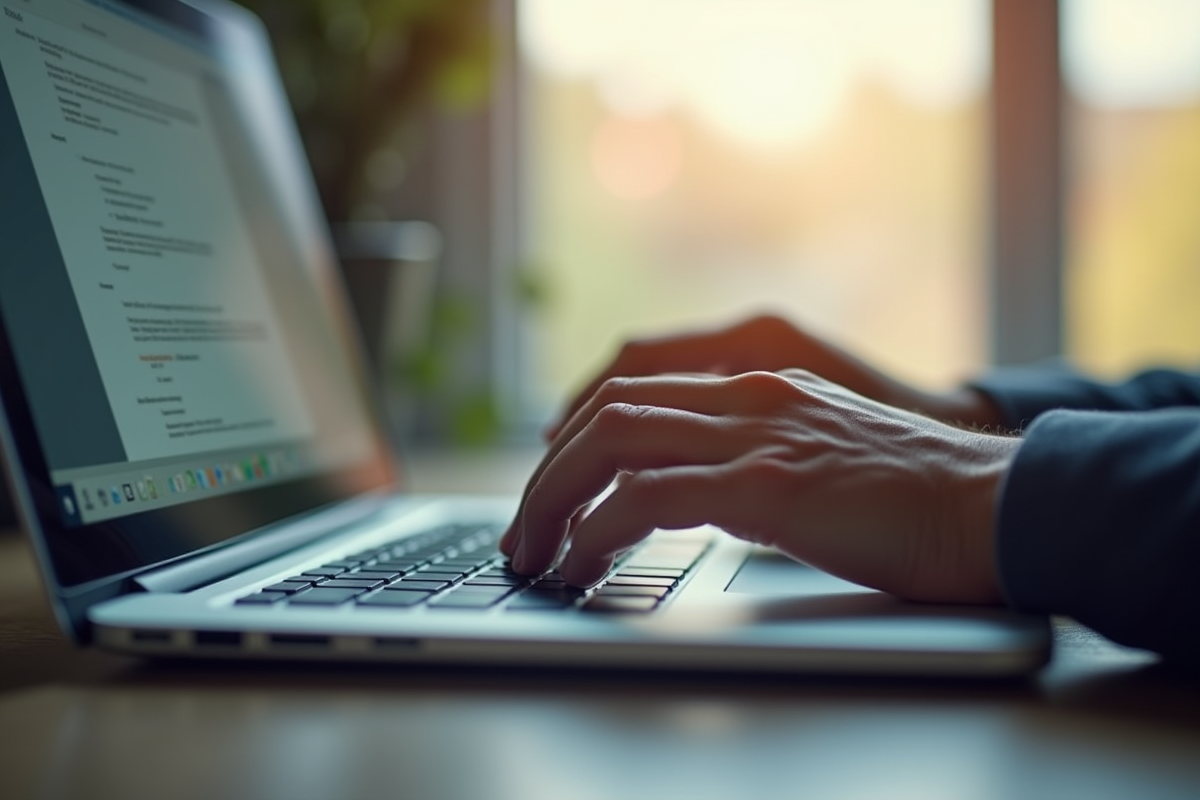 Mains tapant sur un ordinateur portable avec contrat Basic Fit à l