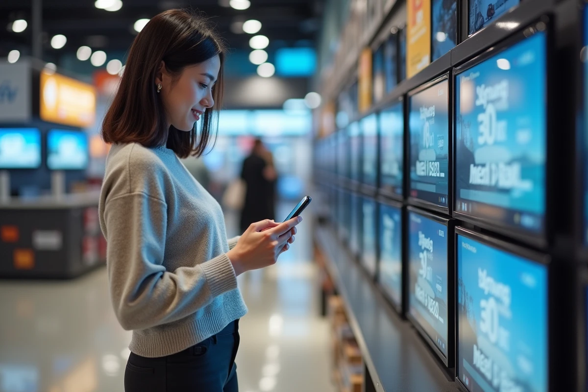 Jeune femme regardant son smartphone près d