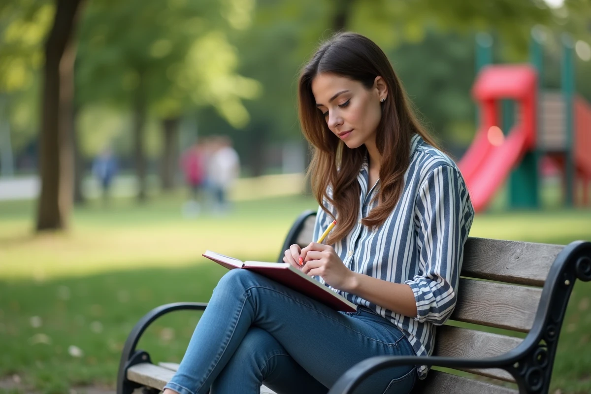 Jeune femme pratiquant des rimes françaises dans un parc