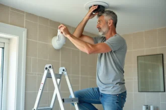 Ventilateur d'évacuation installé dans une salle de bains moderne