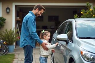 Enfant jouant dans une voiture pendant un road trip familial