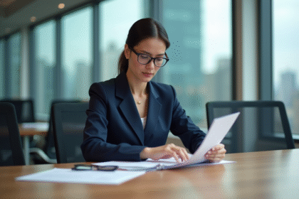 Gestionnaire immobilier en réunion dans un bureau moderne