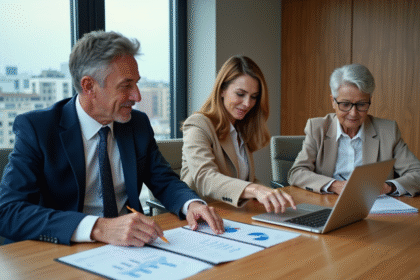 Groupe de professionnels en réunion dans un bureau moderne