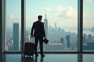 Homme d'affaires élégant regardant la ville en partant