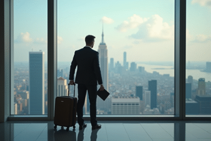 Homme d'affaires élégant regardant la ville en partant