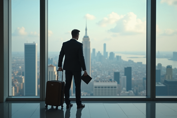 Homme d'affaires élégant regardant la ville en partant