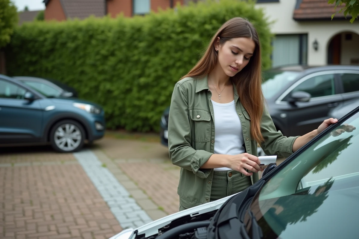 Jeune femme vérifiant une vignette d