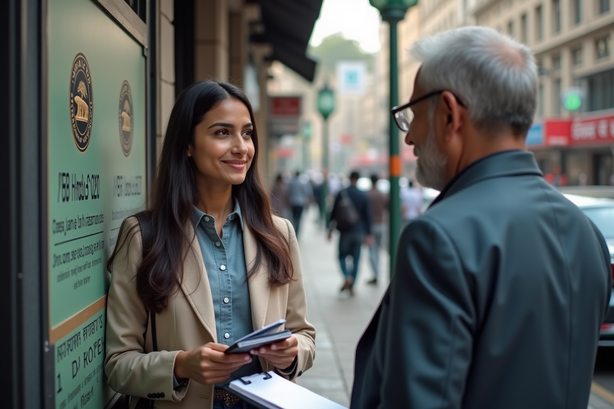 Jeune femme indienne discute devant un tableau d affichage