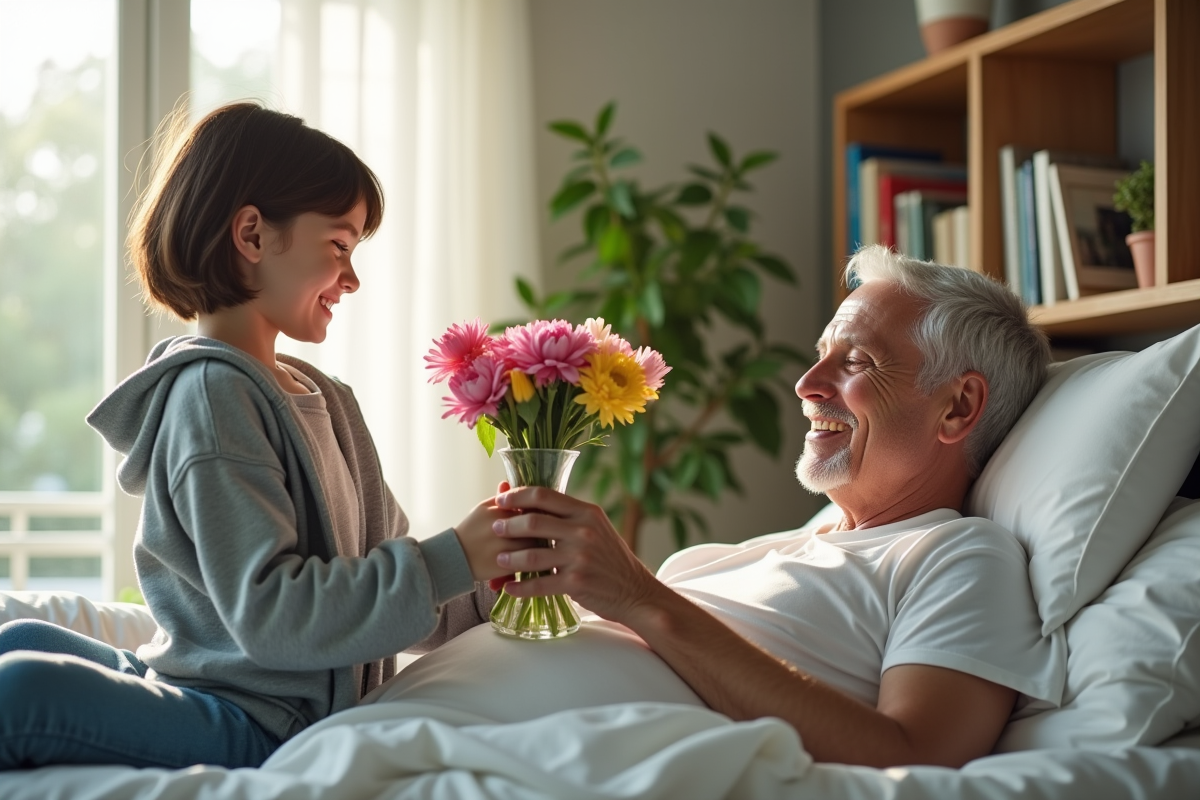 Jeune fille arrangeant des fleurs dans une chambre lumineuse