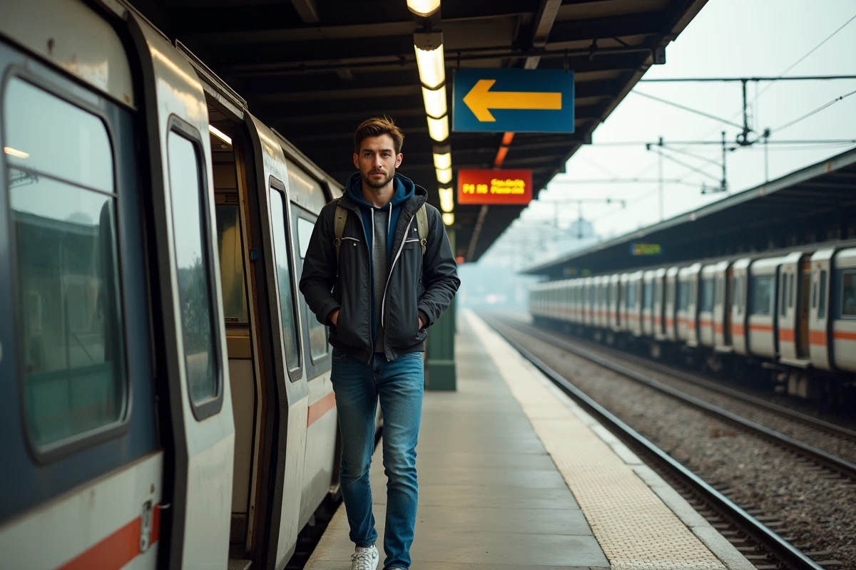 Jeune homme sortant du métro BirHakeim avec vue sur Paris
