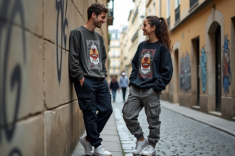Jeunes adultes en streetwear parisien dans une ruelle