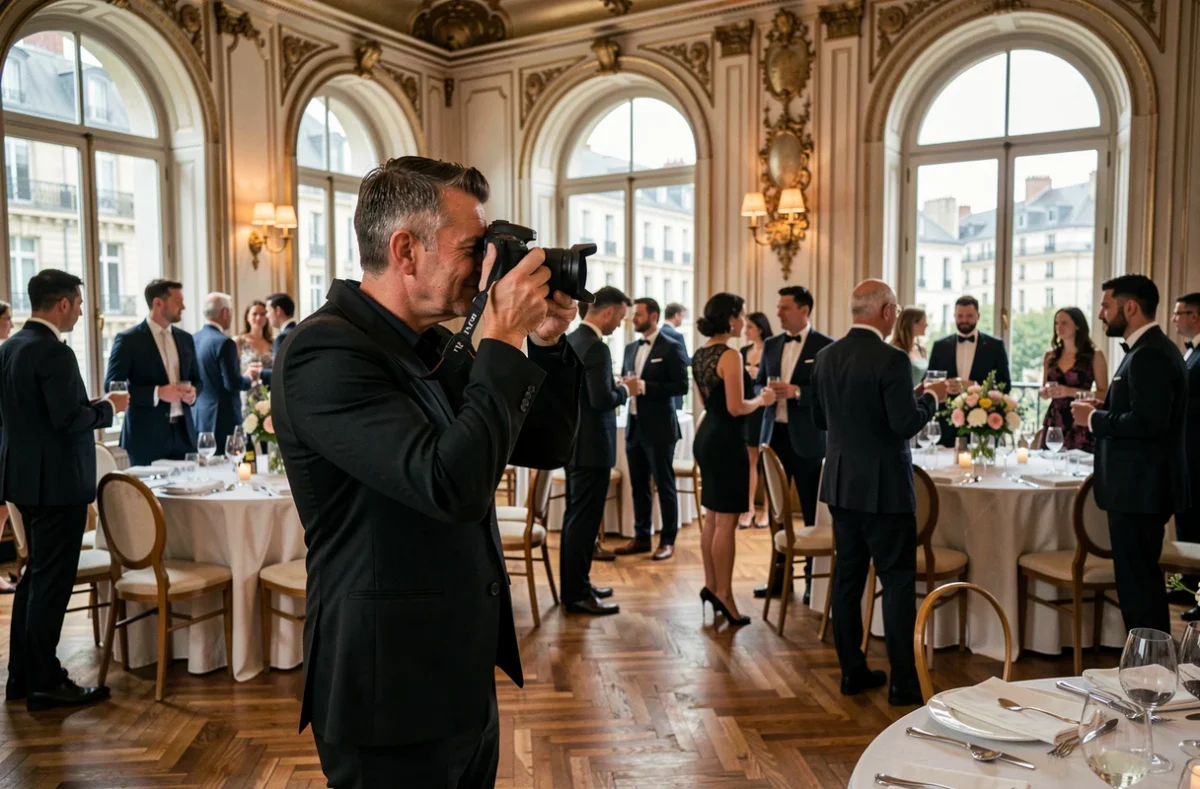 Photographe événementiel Julien Laurent-Georges en action lors d'un événement professionnel à Lyon