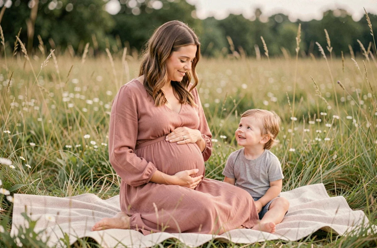 Portrait de grossesse et famille par Ludivine Ricou Photographe dans une prairie naturelle