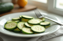 Tranches de courgette fraîches sur une assiette blanche