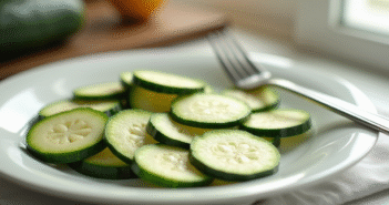 Tranches de courgette fraîches sur une assiette blanche