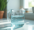 Verre doseur rempli de 400 ml d'eau en gros plan